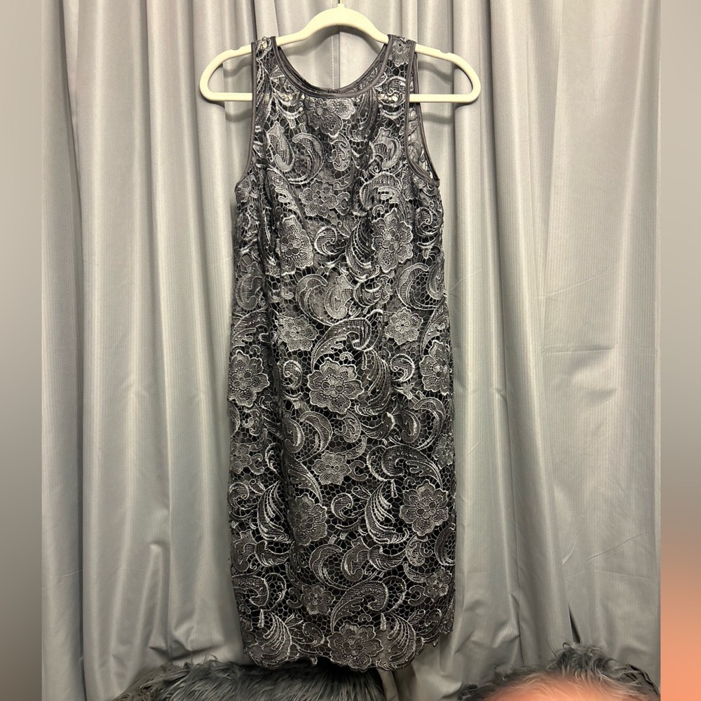 50%offw❤️ Adriana Papell Illusion Neck Lace Dress Chrome Gray 8 Nordstrom 160